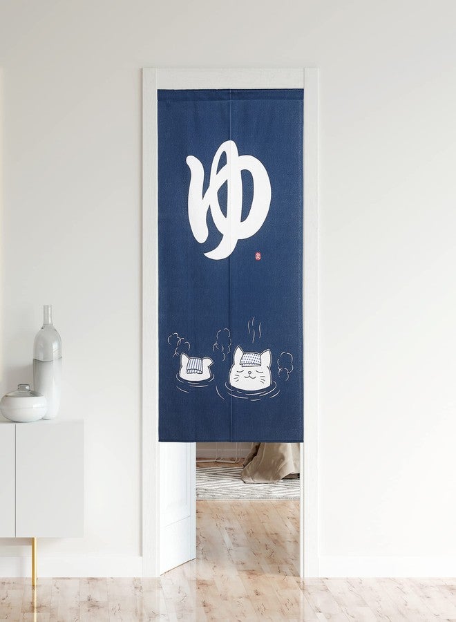 Moslovstar Japanese Noren Doorway Curtain Two Cats Bathing in Hot Spring Door Curtain Tapestry Home Decoration, 33.5" x 59.1", Blue - Image 2